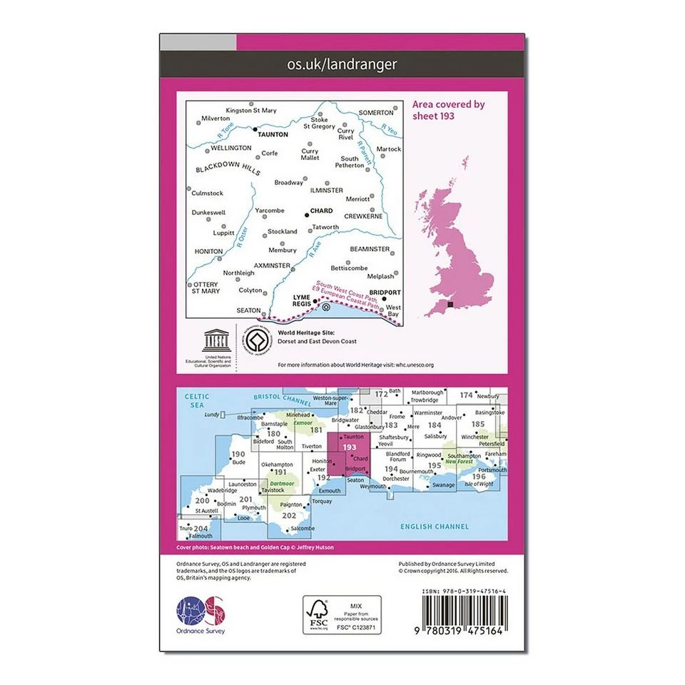 Landranger Active 193 Taunton & Lyme Regis, Chard & Bridport Map With Digital Version 2 Landranger Active 193 Taunton & Lyme Regis, Chard & Bridport Map With Digital Version - Image 2